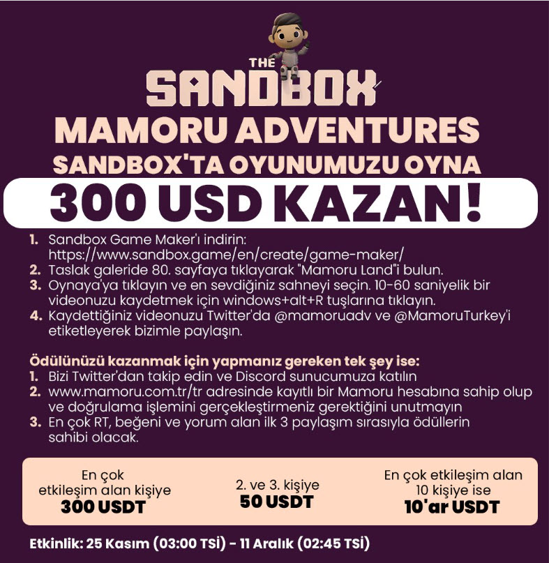 Mamoru Adventures Sandbox'ta oyunumuzu oyna ve büyük ödülü kazanma şansı yakala!